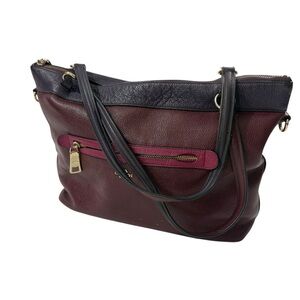 Coach Pebbled Leather Tote Oxblood Burgundy Zip Pocket Shoulder Bag